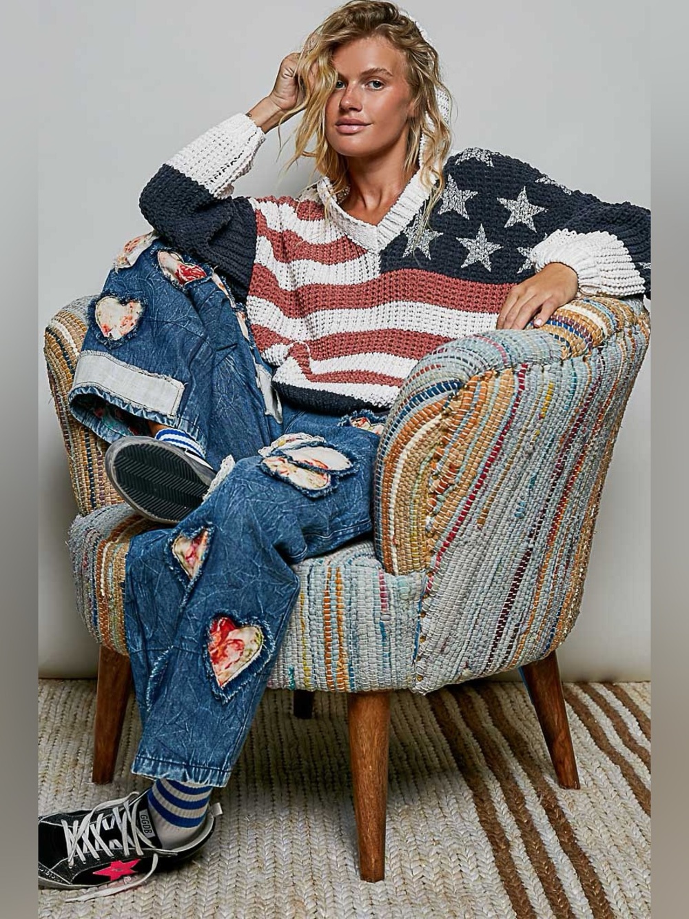 POL American Flag Stars Stripes Oversized Chunky Knit Sweater - Picture 4 of 4